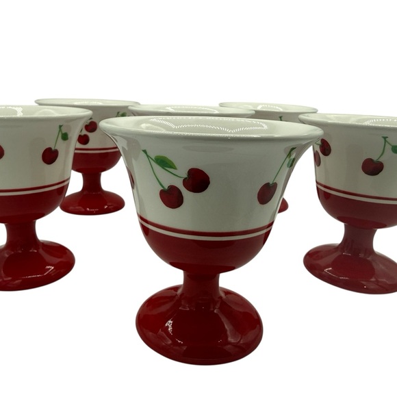 Sonoma Life + Style Other - Vintage Sonoma Home Cherries Jubilee Set 6 Red Cherry Pedestal Stem Dessert Cups